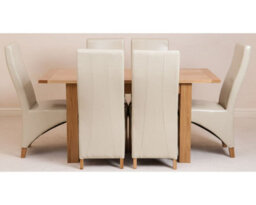 That's Furniture Hampton 120Cm - 160Cm Oak Extending Dining Table And 6 Chairs Dining Set With Lola Ivory Leather Chairs - thumbnail 3