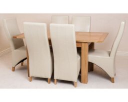 That's Furniture Hampton 120Cm - 160Cm Oak Extending Dining Table And 6 Chairs Dining Set With Lola Ivory Leather Chairs - thumbnail 2