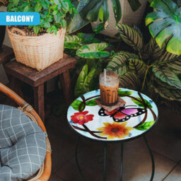Geezy Iron/glass Round Coffee Table Small Butterfly Mosaic Design Garden Patio - thumbnail 7