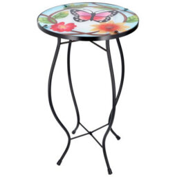 Geezy Iron/glass Round Coffee Table Small Butterfly Mosaic Design Garden Patio - thumbnail 1