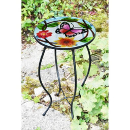 Geezy Iron/glass Round Coffee Table Small Butterfly Mosaic Design Garden Patio - thumbnail 2