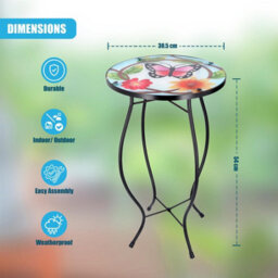 Geezy Iron/glass Round Coffee Table Small Butterfly Mosaic Design Garden Patio - thumbnail 9