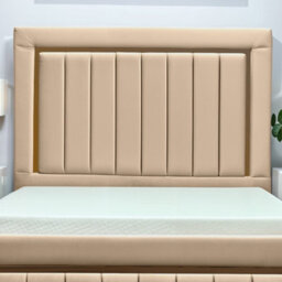 UKBEDFURNITURE Princess Beige Plush Valvet Upholstered Gas Lift Ottoman Storage Bed With 10 Inch Orthopedic Mattres - 48 Inch Headboard - thumbnail 2
