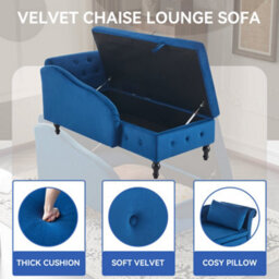 Matteo Velvet Chaise Lounge Sofa With Storage And Pillow - Blue - thumbnail 4