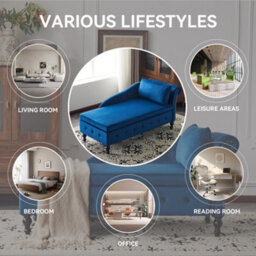 Matteo Velvet Chaise Lounge Sofa With Storage And Pillow - Blue - thumbnail 5