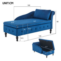 Matteo Velvet Chaise Lounge Sofa With Storage And Pillow - Blue - thumbnail 6