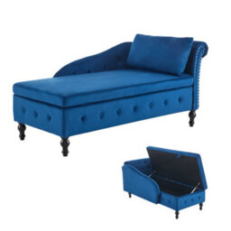 Matteo Velvet Chaise Lounge Sofa With Storage And Pillow - Blue - thumbnail 2