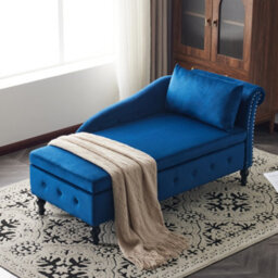 Matteo Velvet Chaise Lounge Sofa With Storage And Pillow - Blue - thumbnail 8
