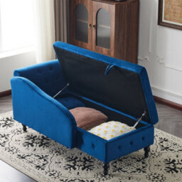 Matteo Velvet Chaise Lounge Sofa With Storage And Pillow - Blue - thumbnail 9