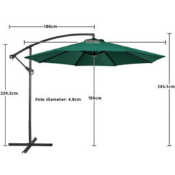 Yaheetech Dark Green 3M Patio Offset Umbrella Outdoor Parasol With Crank - thumbnail 3