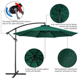 Yaheetech Dark Green 3M Patio Offset Umbrella Outdoor Parasol With Crank - thumbnail 4