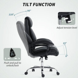 Homcom Pu Leather Office Chair With Spring Padding, Swivel Wheels, Black - thumbnail 6