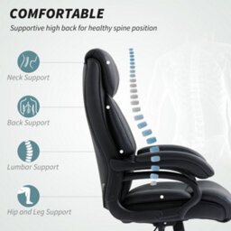 Homcom Pu Leather Office Chair With Spring Padding, Swivel Wheels, Black - thumbnail 4