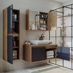 Roomart Atlantic Bathroom Set 4-Piece, 100 Cm Vanity Unit With Washbasin-Sink, Mirror Cabinet, Tall Unit, Antracite Oak - thumbnail 3