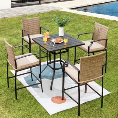 Costway 5 Pieces Garden Bar Table Chairs Set Patio Rattan Bistro Set W/ Soft Cushions - image 1