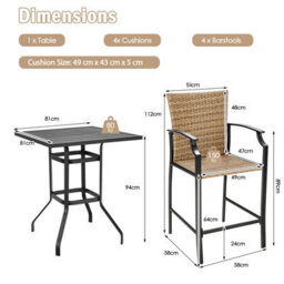 Costway 5 Pieces Garden Bar Table Chairs Set Patio Rattan Bistro Set W/ Soft Cushions - thumbnail 3