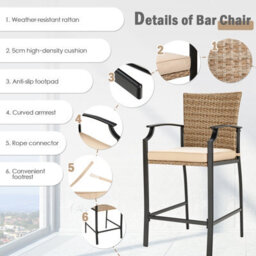 Costway 5 Pieces Garden Bar Table Chairs Set Patio Rattan Bistro Set W/ Soft Cushions - thumbnail 8