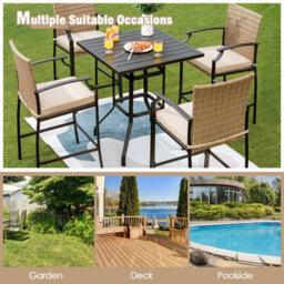Costway 5 Pieces Garden Bar Table Chairs Set Patio Rattan Bistro Set W/ Soft Cushions - thumbnail 9