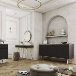 Arte  Oro Sideboard Cabinet 160Cm Black Matt & Gold - Sophisticated Storage With Push-To-Open Design - thumbnail 3