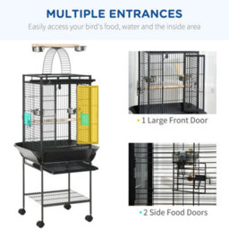 Pawhut Steel Bird Cage,large Budgie Cage For Cockatiels And Parakeets - thumbnail 6
