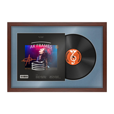 "AK Frames 25X17"" Rose Wood Modern Vinyl Record Frame With Pompadour Mount For 12 Inch Lp Cover & Disc - Overlapped Design" - image 1