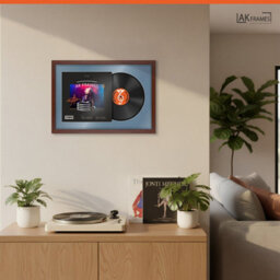 "AK Frames 25X17"" Rose Wood Modern Vinyl Record Frame With Pompadour Mount For 12 Inch Lp Cover & Disc - Overlapped Design" - thumbnail 5