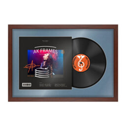"AK Frames 25X17"" Rose Wood Modern Vinyl Record Frame With Pompadour Mount For 12 Inch Lp Cover & Disc - Overlapped Design" - thumbnail 1