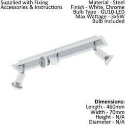 Elegant White Chrome 3-Spot Ceiling And Wall Light With Gu10 Led Bulbs - thumbnail 2