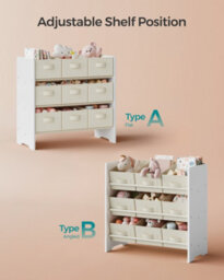 Songmics Children's Storage Shelf For Toys And Books, Kid Toy Shelf With 9 Non-Woven Fabric Boxes,29.5 X 62.5 X 60 Cm, Cloud White - thumbnail 7