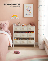 Songmics Children's Storage Shelf For Toys And Books, Kid Toy Shelf With 9 Non-Woven Fabric Boxes,29.5 X 62.5 X 60 Cm, Cloud White - thumbnail 1