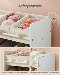 Songmics Children's Storage Shelf For Toys And Books, Kid Toy Shelf With 9 Non-Woven Fabric Boxes,29.5 X 62.5 X 60 Cm, Cloud White - thumbnail 5