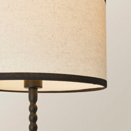 Valuelights Maeve Natural Linen Black Trim Drum Shade Matte Black Bobbin Bobble Table Lamp - thumbnail 3