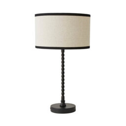 Valuelights Maeve Natural Linen Black Trim Drum Shade Matte Black Bobbin Bobble Table Lamp - thumbnail 2