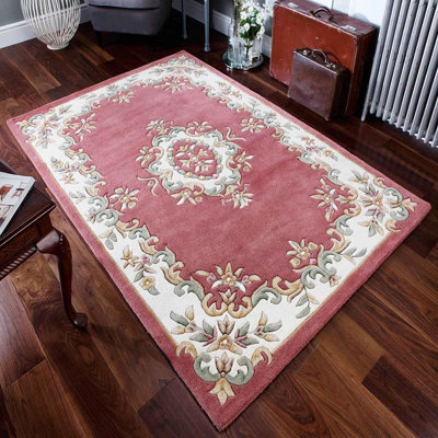 Rose Traditional Handmade Wool Floral Bordered Rug For Living Room And Bedroom-120Cm X 180Cm - image 1