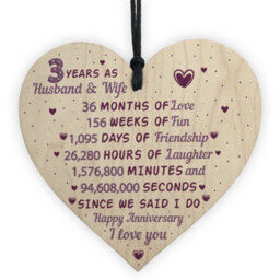 Red Ocean 3Rd Wedding Anniversary Gift Wooden Heart Leather Third Wedding Anniversary Gift