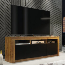 Shine Tv Unit 160Cm Oak & Black Matt Doors And Led Lighting - Creative Furniture - thumbnail 6