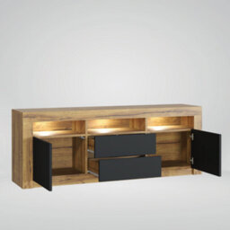 Shine Tv Unit 160Cm Oak & Black Matt Doors And Led Lighting - Creative Furniture - thumbnail 5