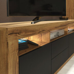 Shine Tv Unit 160Cm Oak & Black Matt Doors And Led Lighting - Creative Furniture - thumbnail 3
