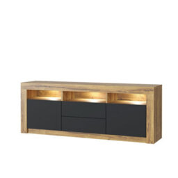 Shine Tv Unit 160Cm Oak & Black Matt Doors And Led Lighting - Creative Furniture - thumbnail 8