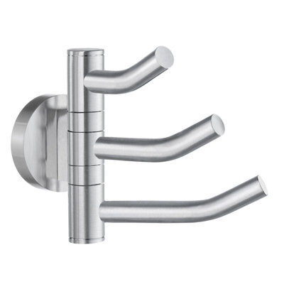 Smedbo Brushed Chrome Triple Swing Arm Towel Hooks 90mm X 117mm Wall Mounted Bathroom Storage Robe Hooks Clothes Hanger Coat Peg