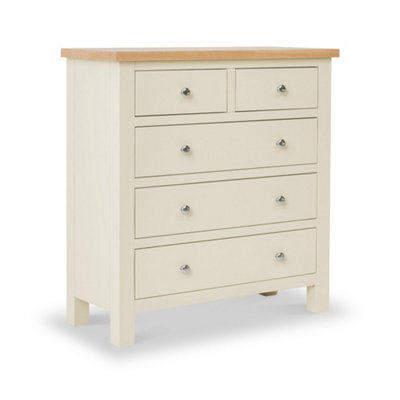 Farro Cream 2 Over 3 Chest Of Drawers Fully Assembled - Painted With Oak Top By Roseland Furniture - image 1