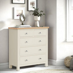 Farro Cream 2 Over 3 Chest Of Drawers Fully Assembled - Painted With Oak Top By Roseland Furniture - thumbnail 3