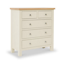 Farro Cream 2 Over 3 Chest Of Drawers Fully Assembled - Painted With Oak Top By Roseland Furniture