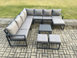 Fimous Aluminium Outdoor Garden Furniture Set Lounge Corner Sofa Square Coffee Table Sets With 3 Footstools - thumbnail 2