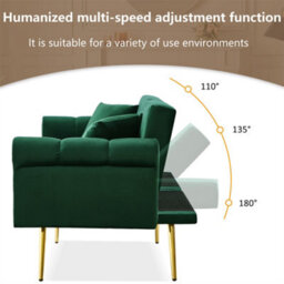 Abrihome Velvet 2-Seater Sofa Bed, 3-Position Adjustable Backrest & Gold Metal Legs, Space-Saving Sleeper For Living Rooms, Emerald Green - thumbnail 5