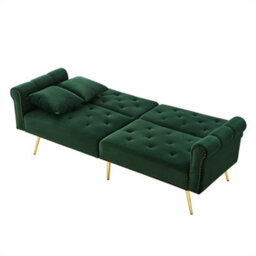 Abrihome Velvet 2-Seater Sofa Bed, 3-Position Adjustable Backrest & Gold Metal Legs, Space-Saving Sleeper For Living Rooms, Emerald Green - thumbnail 8