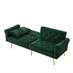 Abrihome Velvet 2-Seater Sofa Bed, 3-Position Adjustable Backrest & Gold Metal Legs, Space-Saving Sleeper For Living Rooms, Emerald Green - thumbnail 9