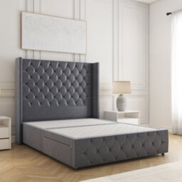 "Bsspoke Ruby Divan Bed Steel Plush Velvet With 54"" Headboard & 12"" Footboard No Mattress No Drawers In Double King 4Ft 6Ft"