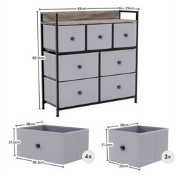 7 Drawer Modern Fabric Chest Of Drawers Storage Beige & Grey Bedroom Furniture - thumbnail 1