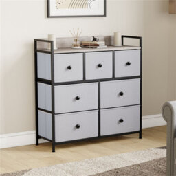 7 Drawer Modern Fabric Chest Of Drawers Storage Beige & Grey Bedroom Furniture - thumbnail 2